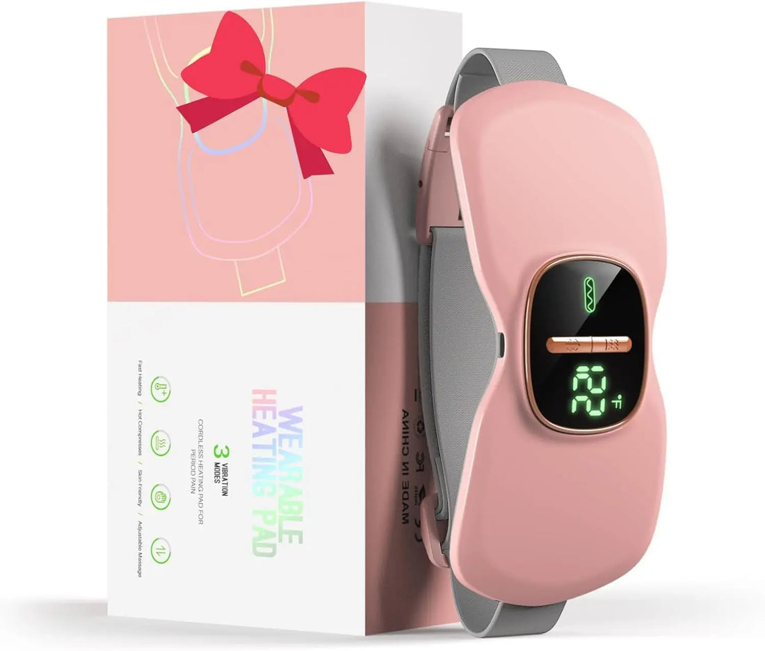 Period Cramp Relief Massager | Portable Cordless Menstrual Pain Massage with 3 Heat Modes & 3 Massage Modes | Bigger Front LED Display with Battery & Temperature Indication | Back & Belly Heating Pad for Women