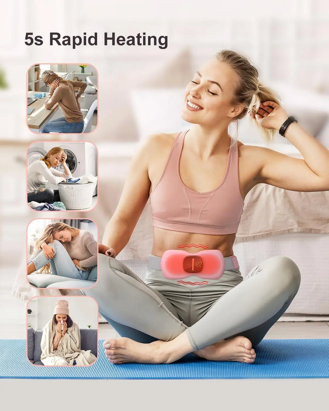 Period Cramp Relief Massager | Portable Cordless Menstrual Pain Massage with 3 Heat Modes & 3 Massage Modes | Bigger Front LED Display with Battery & Temperature Indication | Back & Belly Heating Pad for Women