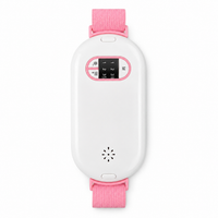 Sellastic period cramp relief massager with pink straps, showing heat and vibration mode control panel
