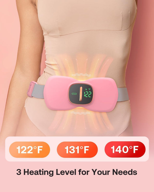 Period Cramp Relief Massager | Portable Cordless Menstrual Pain Massage with 3 Heat Modes & 3 Massage Modes | Bigger Front LED Display with Battery & Temperature Indication | Back & Belly Heating Pad for Women