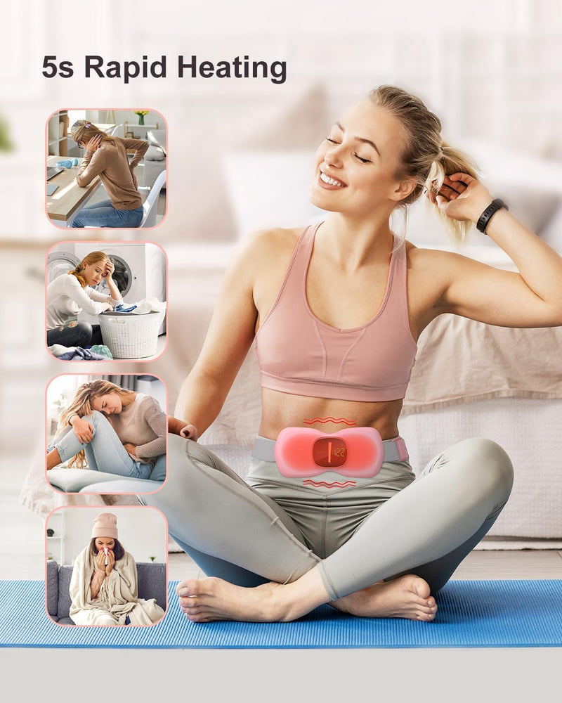 Period Cramp Relief Massager | Portable Cordless Menstrual Pain Massage with 3 Heat Modes & 3 Massage Modes | Bigger Front LED Display with Battery & Temperature Indication | Back & Belly Heating Pad for Women