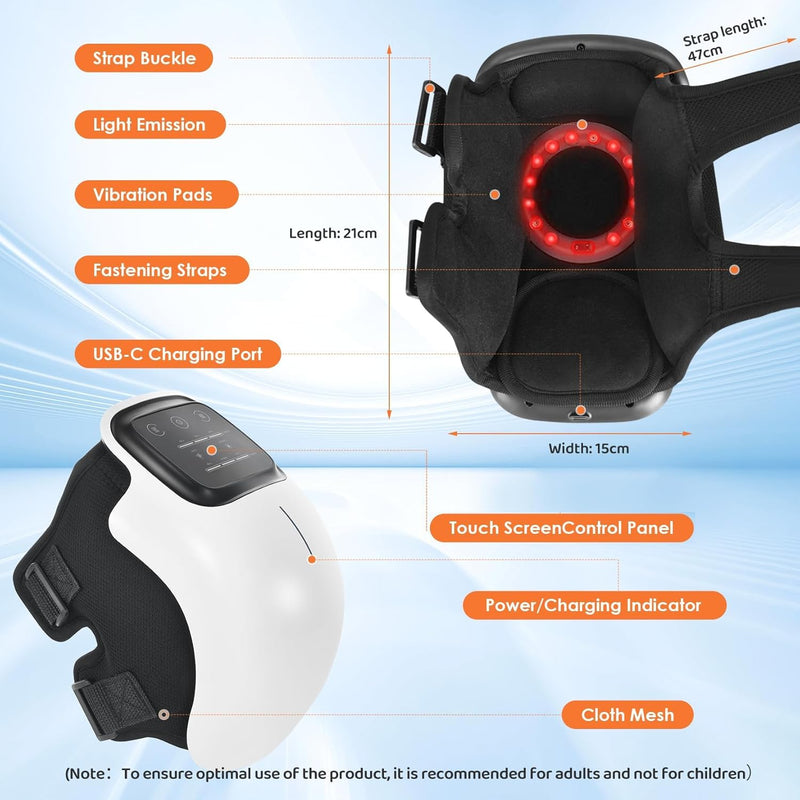 Knee Massager for Joint Pain Relief with Heat, Rechargeable Red Light Vibration Knee Arthritis Massage Physiotherapy Machine for Women, Elder Age, Men