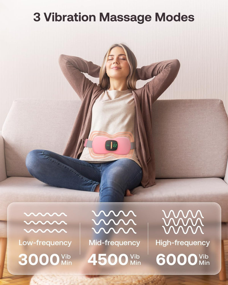Period Cramp Relief Massager | Portable Cordless Menstrual Pain Massage with 3 Heat Modes & 3 Massage Modes | Bigger Front LED Display with Battery & Temperature Indication | Back & Belly Heating Pad for Women